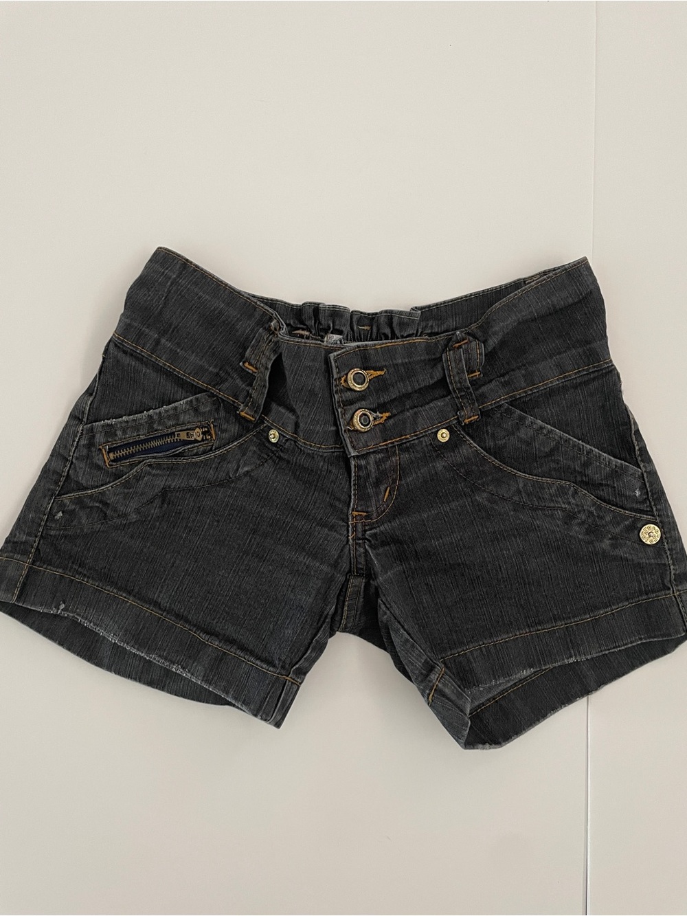 New Waike Brazilian Y2K Style Low Rise Faded Black Jean Shorts Size 38